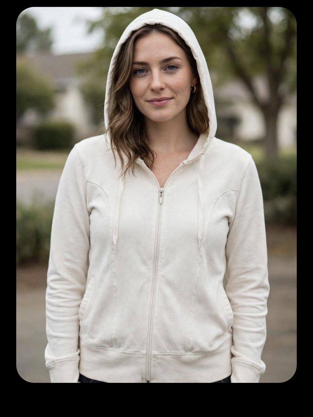 Danskin Now Ivory Full-Zip Hooded Sweatshirt